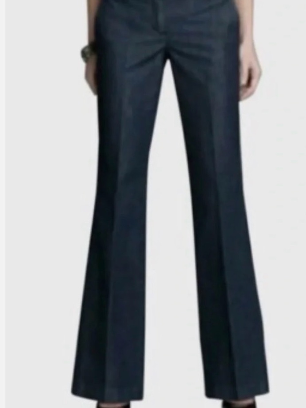 UEC EXPRESS EDITOR STRETCH TROUSER DENIM MID RISE WIDE LEG NAVY BLUE PANTS SZ 6L
